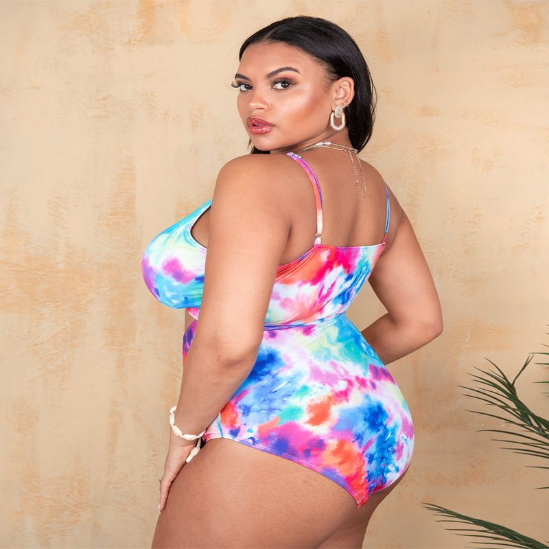 Plus Size One-Piece Swimsuit For Women - Sexy Tied Detail Swimwear With Removable Padding, High Coverage & Comfortable Polyester Fabric_voghion.com