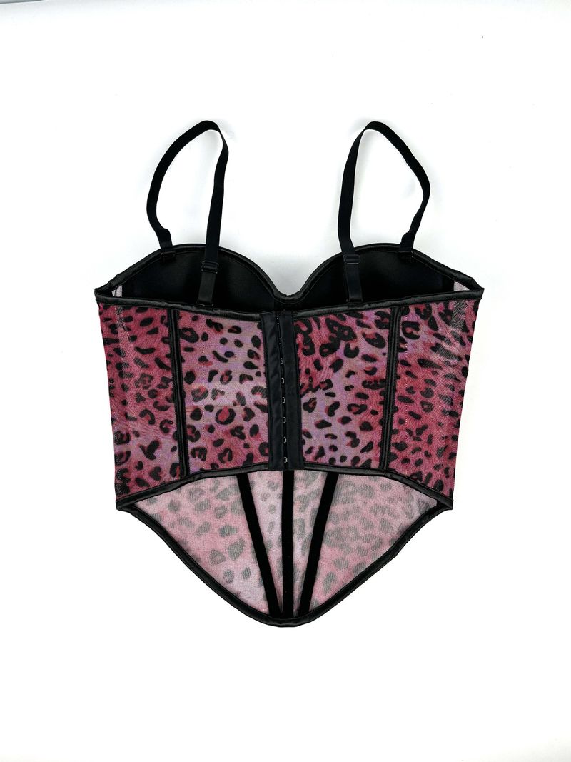 Damenbekleidung Sexy Leoparden-Punktmuster-Spleißen-BH Hosenträger High-End-Innennetzspitze Durchsichtige Oberbekleidung Fischgräten-BH_voghion.com
