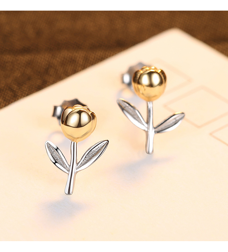 Orecchini a bottone semplici Shpae con fiore di rosa vintage Orecchini piantati in vero oro 14K in argento sterling s_voghion.com