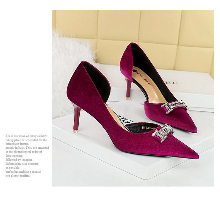 1363-AK80 Bankett High Heels Damen mit dünnen Absätzen, Wildlederoberfläche, flacher Öffnung, spitzer seitlicher Hohlmetall-Wasser_voghion.com