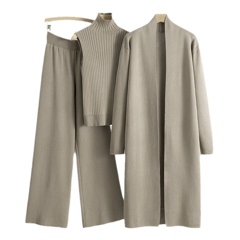 Autunno Inverno Nuovo Stile Lazy Maglia Senza Maniche Maglione Cardigan Pantaloni Set Tre Pezzi_voghion.com