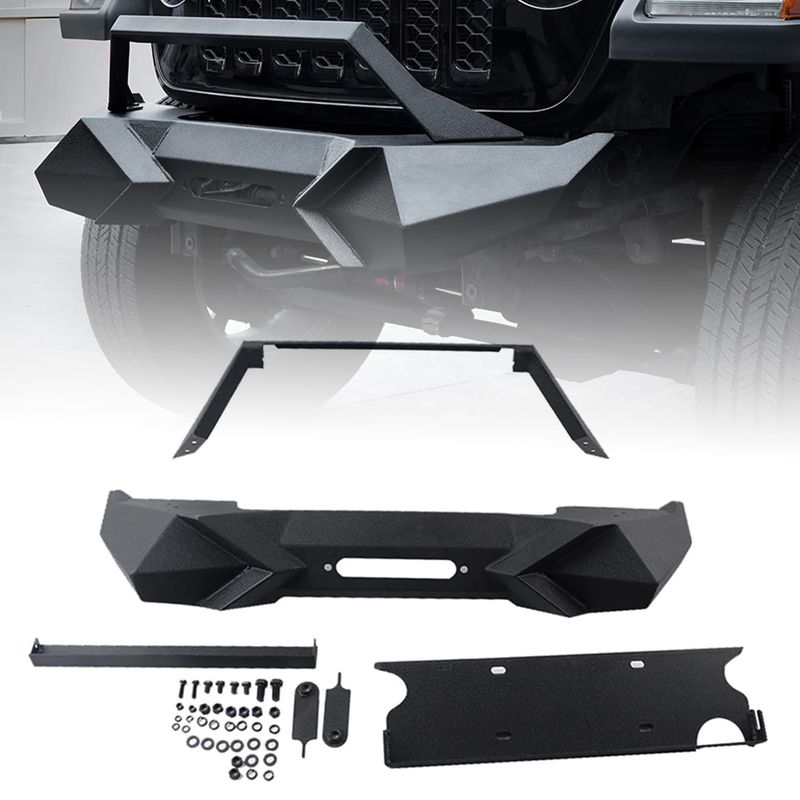 X Style Front Bumper With Winch Plate Compatible With Wrangler JK (2007-2018) & JL (2018+)- Heavy Duty Black Textured Manganese Steel Construction, Perfect For On And Off-Road Used_voghion.com