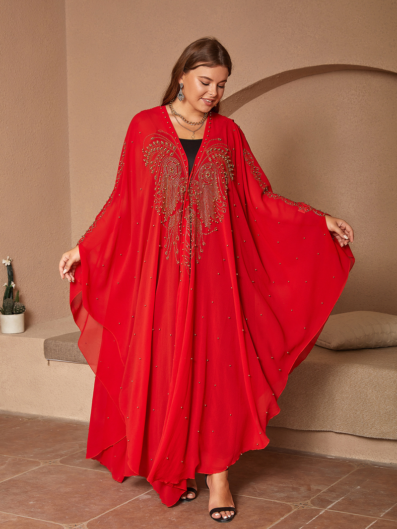 Roupas femininas estilo muçulmano quente diamante miçangas alta densidade chiffon solto capa xale_voghion.com