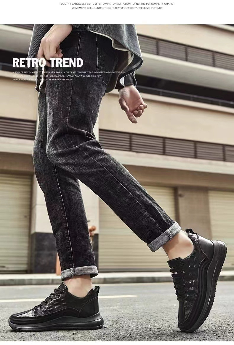 2024 Spring New Crocodile Pattern Leather Casual Trendy Elevated Bottom Lacing Men's Shoes_voghion.com