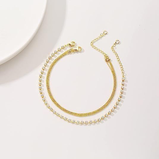 Brass Real Gold Plating Hot Selling Fashion Zircon Inlaid Multi-layer Women's Beach Chain Anklet_voghion.com