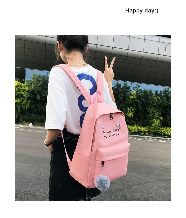 Rucsac de primăvară și de vară pentru femei, nou, la modă, cu patru piese, din pânză, cu urechi de pisică, pentru studenți și școală_voghion.com