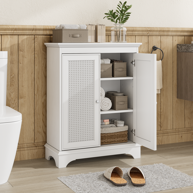 Freistehender Badschrank Mit Stauraum, Bianco Mit Korbtüren Und Verstellbarem Regal, Für Wohnung_voghion.com