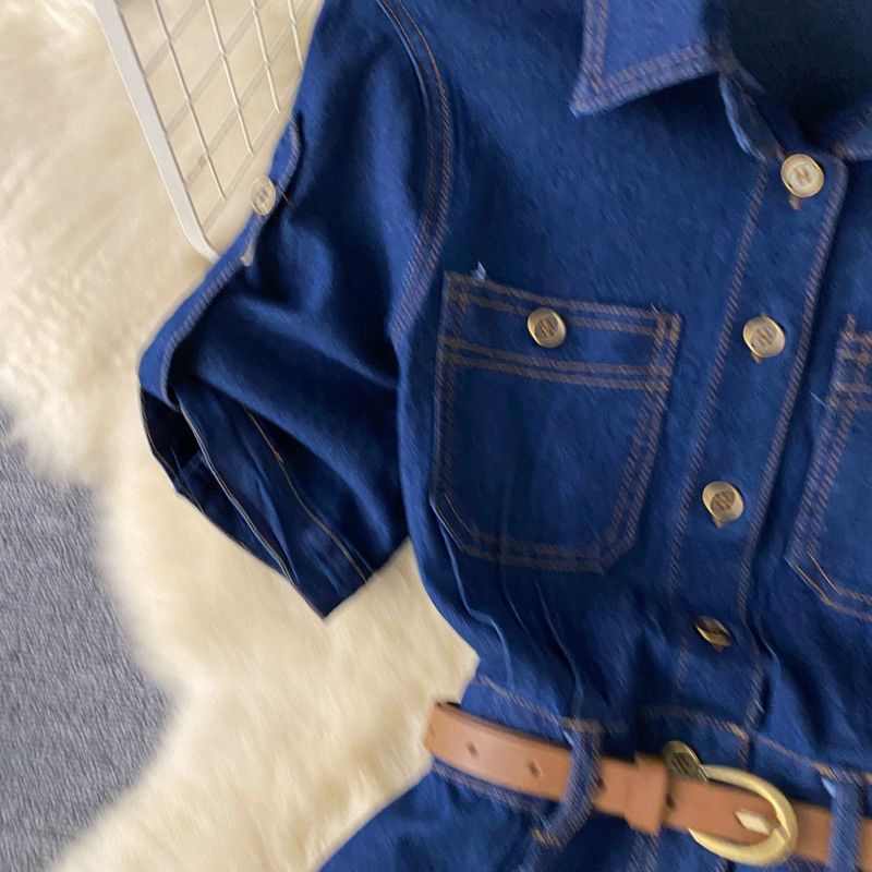 Dameskleding Licht Luxe Celebrity Stijl High End Polo Kraag Denim Jurk Voor Vrouwen Zomer Split Taille Riem Ontwerp Niche Temperament Lange Rok_voghion.com