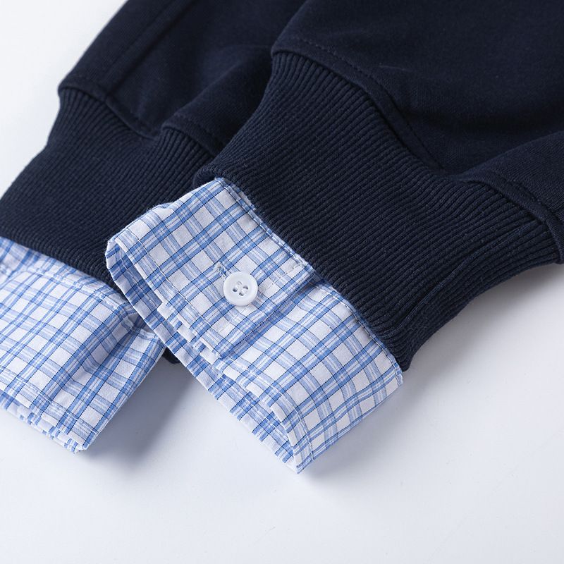 Felpa con scollo a V a quadri color block in due pezzi, design di nicchia, pullover da uomo alla moda con colletto rovesciato, primavera e autunno_voghion.com