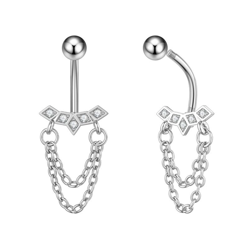 Piercing per ombelico da donna in acciaio inossidabile con zircone, catena a farfalla, occhio di cavallo, fiore a cinque foglie, fibbia per ombelico_voghion.com