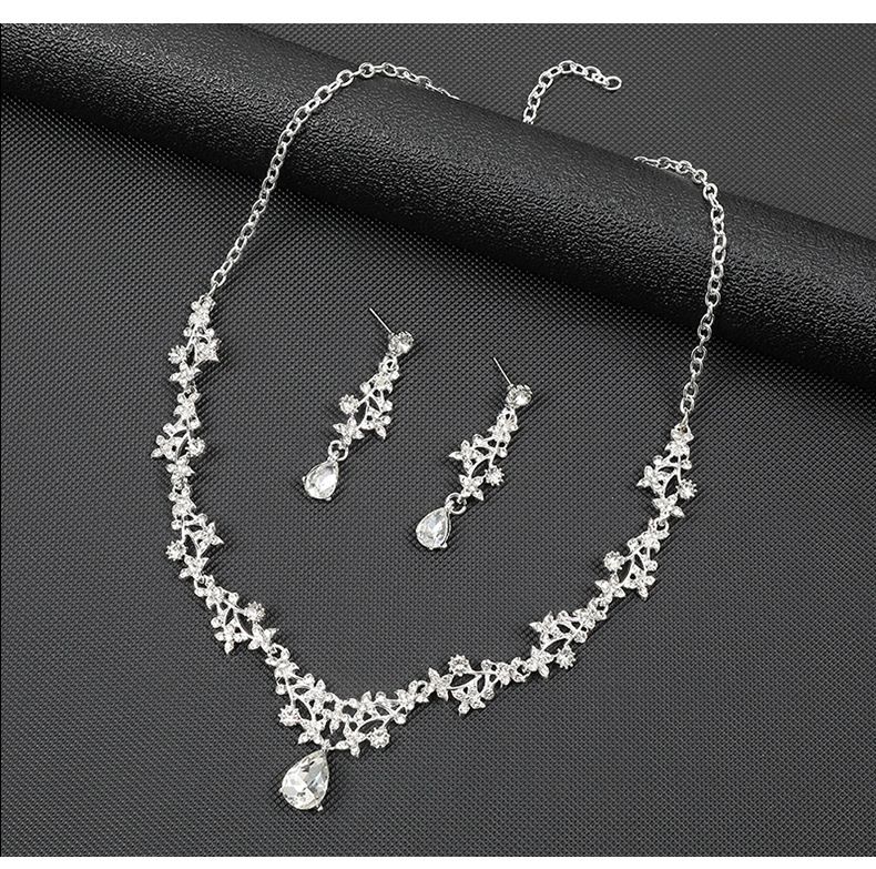 Factory Direct Korean bridal necklace earrings two-piece set women's short drop-shaped pendant elegant all-match clavicle chain_voghion.com