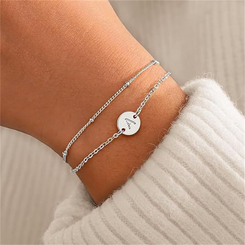 Edelstahl doppelschicht englisch buchstaben armband weibliche persönlichkeit vielseitig titanium stahl hand schmuck_voghion.com