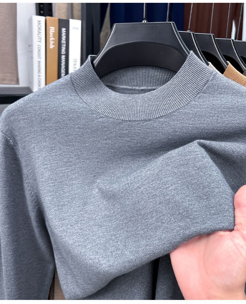 Maglione da uomo a maniche lunghe con collo alto in lana merino e seta di gelso sottile, nuovo modello primaverile_voghion.com