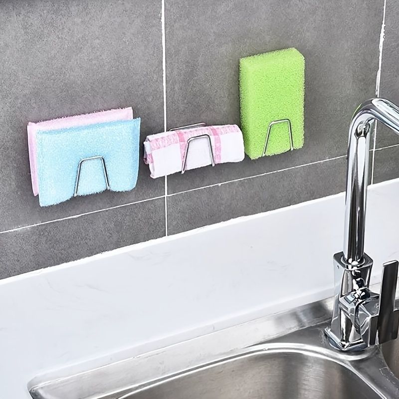 1pc/4pcs, No Punching Sponge Holder, Wall Mount Sponge Rack, Stainless Steel Sink Drain Rack, Random Color_voghion.com