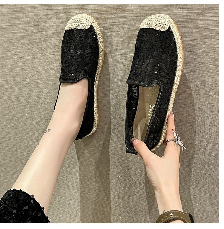 Költségteljesítményű, egyszínű cipő nőknek 2024 új, tavaszi koreai kiadású, lélegző, lapos, fűből szőtt, hálós, lélegző, fűvel szőtt halászcipő nőknek_voghion.com