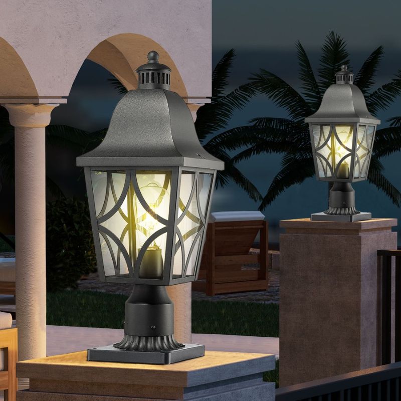Lampada da recinzione in alluminio per terrazza, patio, giardino, esterno, con illuminazione a palo, impermeabile, in vetro, per illuminazione esterna_voghion.com