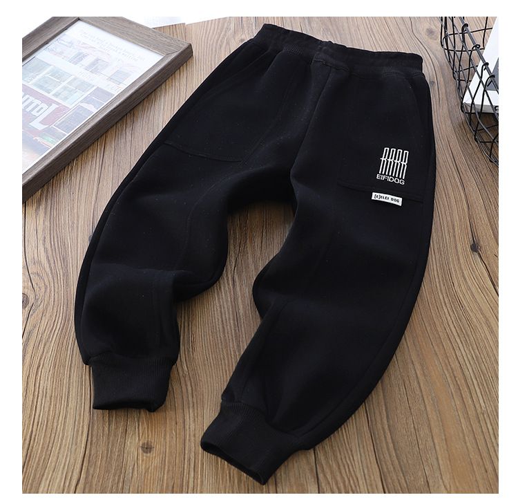 Boys' Cotton Casual Pants With Elastic Cuffs - Soft Knit Joggers For Kids (8+ Years) - Plain Color, Unisex, Mid-Rise Waist (Black, Green, Gray)_voghion.com