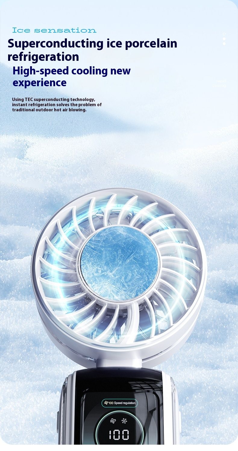 Handheld Fan 100 Speed 3600mAh Battery Silent One Touch Cooling Foldable Neck Hanging & Phone Stand_voghion.com