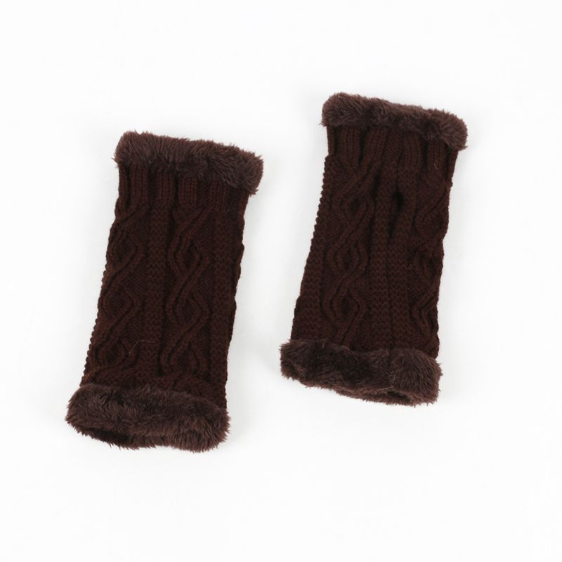 Warm Plush With Fleece Anti Cold Knitted Gloves, Wrist Protection For Autumn And Winter, Exposed Fingers, Yarn_voghion.com