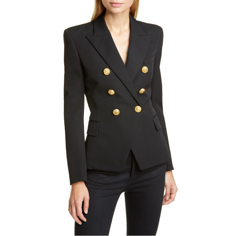 Blazer classico pied de poule da donna con bottoni doppiopetto, giacca formale slim fit per ufficio e occasioni serali_voghion.com