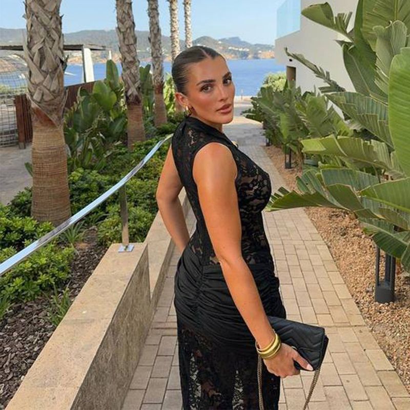 Vestito lungo a pois larghi in pelle gialla, mini maxi, autunnale, conveniente, con cerniera, resistente alle pieghe_voghion.com