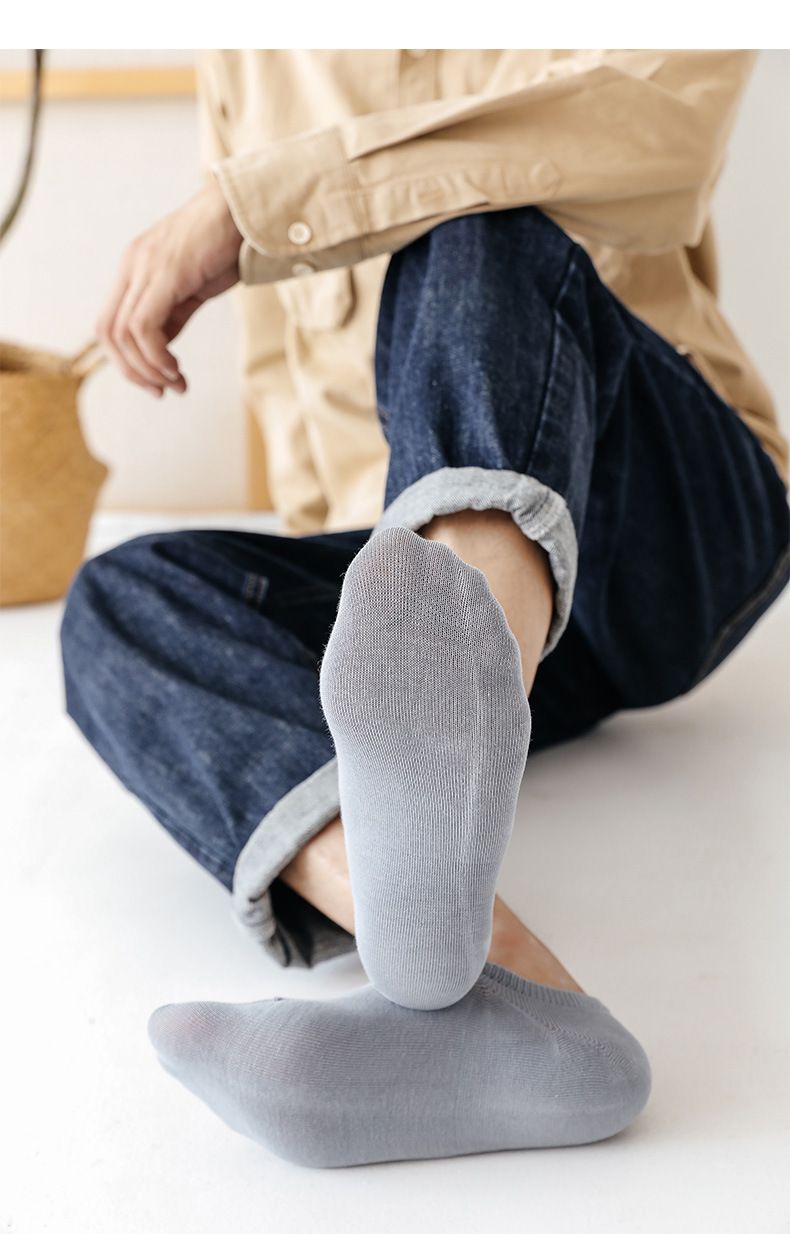 Calzini da barca da uomo in cotone, nuovi, sottili e traspiranti, invisibili, con tallone antiscivolo, colore solido, primavera ed estate_voghion.com