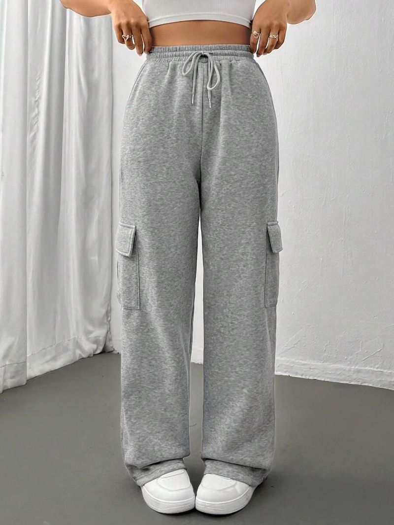 Pantalones cargo para mujer, estilo jogger, cintura alta, cordón ajustable, pierna ancha, informales, con múltiples bolsillos, estilo urbano, negro/beige/gris claro._voghion.com