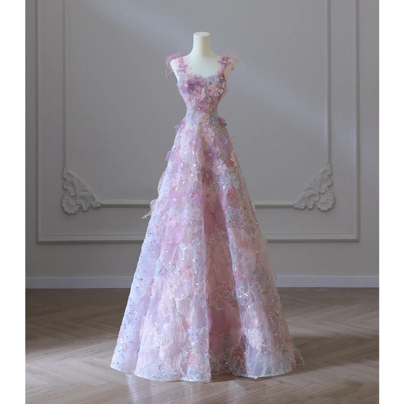 New Purple Flower Dress Banquet Dress Ball Dress_voghion.com