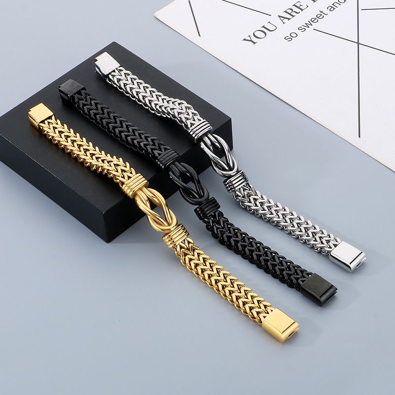 Bracciale da uomo in acciaio al titanio intrecciato con corda - Catena geometrica hipster per stile casual e streetwear - Regalo di gioielli di moda unisex per viaggi_voghion.com