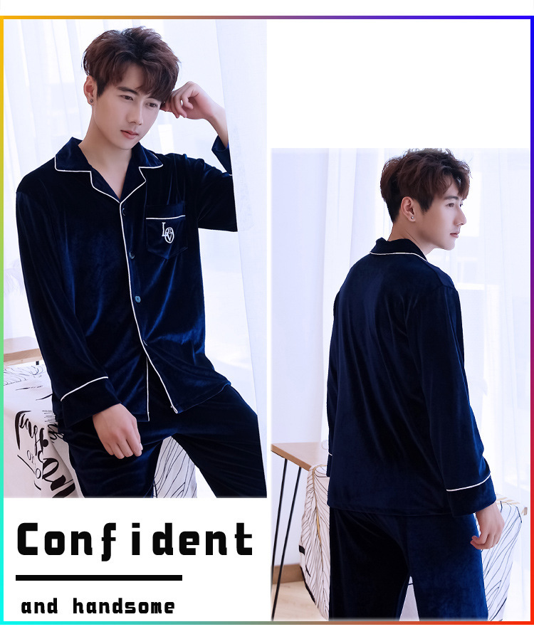 Rodinné a párové domácí oblečení zlaté sametové párové pyžamo pro muže a ženy s dlouhým rukávem kalhoty pro mládež domácí oblečení dvoudílná sada_voghion.com