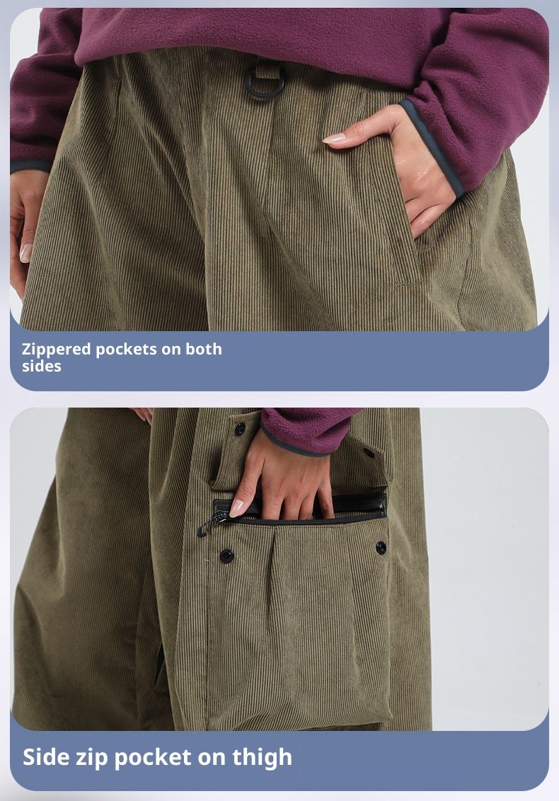 001 Pantalones de esquí de pana anchos y largos para mujer, resistentes al viento y al agua, ideales para deportes de invierno y actividades al aire libre. Protección de cintura._voghion.com