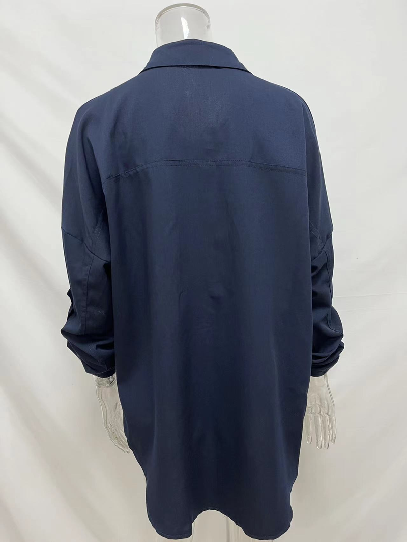 Camicia in denim da donna, camicia da cappotto casual all-match a maniche lunghe con doppia tasca ampia_voghion.com