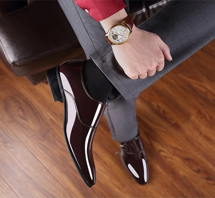 Hommes Derby en cuir verni en cuir synthétique bout pointu chaussures de bureau_voghion.com