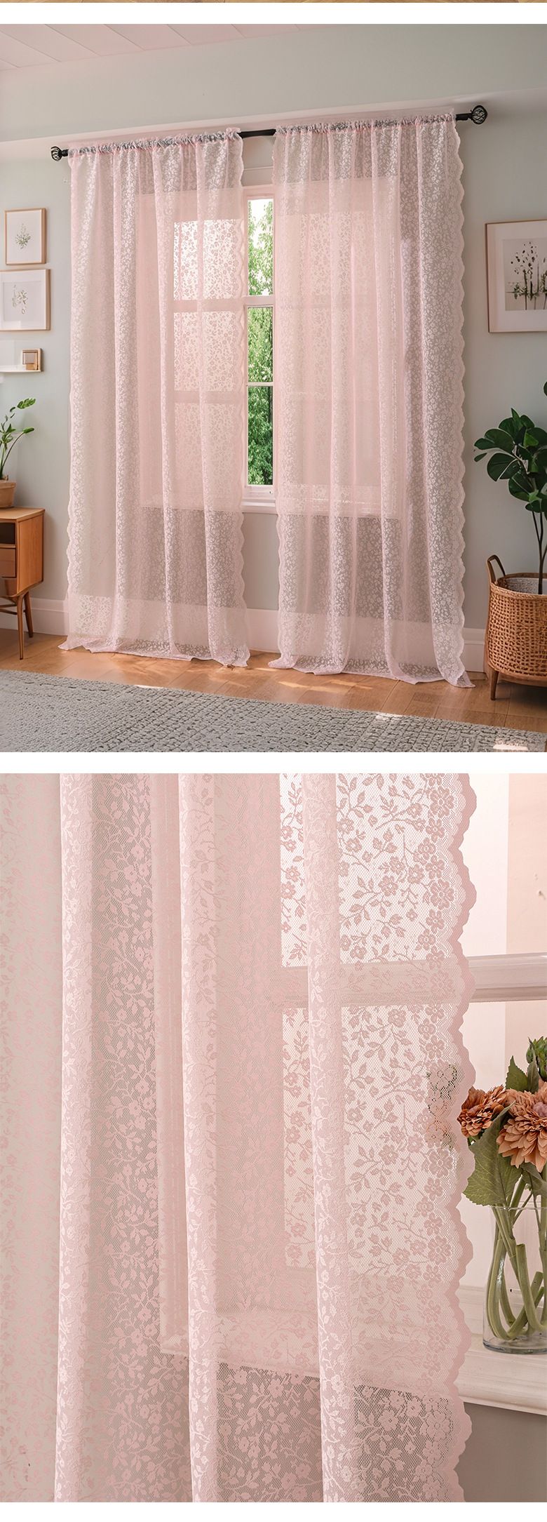 Cremefarbener, rosa Fensterschirm, lichtdurchlässig und nicht transparent, fertige Gaze-Vorhänge, kleine, frische Vorhänge für Balkon, Wohnzimmer, Schlafzimmer_voghion.com