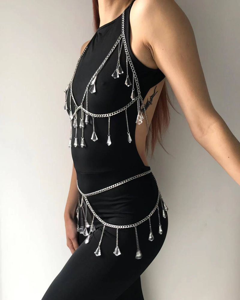 Klarer Kristall-Edelstein-Anhänger, Fransenkette, Brustkette, Taillenkette, kombinierte Körperkette_voghion.com