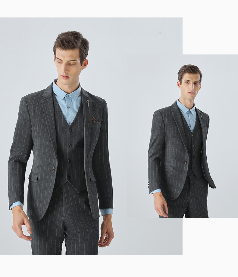 Men's Slim Fit Suit Set With Stripes - Formal Business Blazer & Pants For Wedding, Office & Special Occasions (Black, Gray, 7XL Sizes Available)_voghion.com