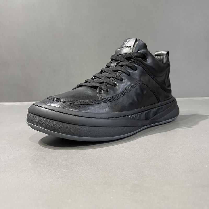 Single Shoe Spring Style Genuine Leather British Trend Versatile High Top Casual Board Zhongbang Boots Men's Black Clown_voghion.com