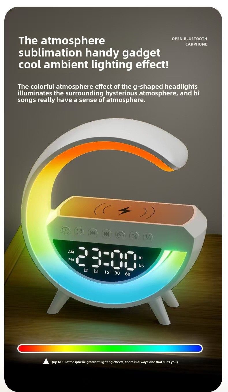 Nouvelle enceinte Bluetooth Small G - Compatible avec la recharge sans fil des téléphones et montres, avec éclairage d'ambiance, réveil intégré et fonction haut-parleur_voghion.com