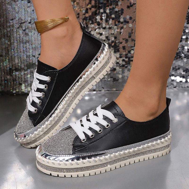 Scarpe piccole bianche con strass autunno nuovo tondo testa spessa fondo muffin mocassini scarpe lacci delle scarpe_voghion.com