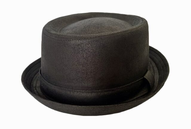 Unisex Vintage Pork Pie Hut in rissiger Lederoptik in 3 Farben und 4 Größen_voghion.com