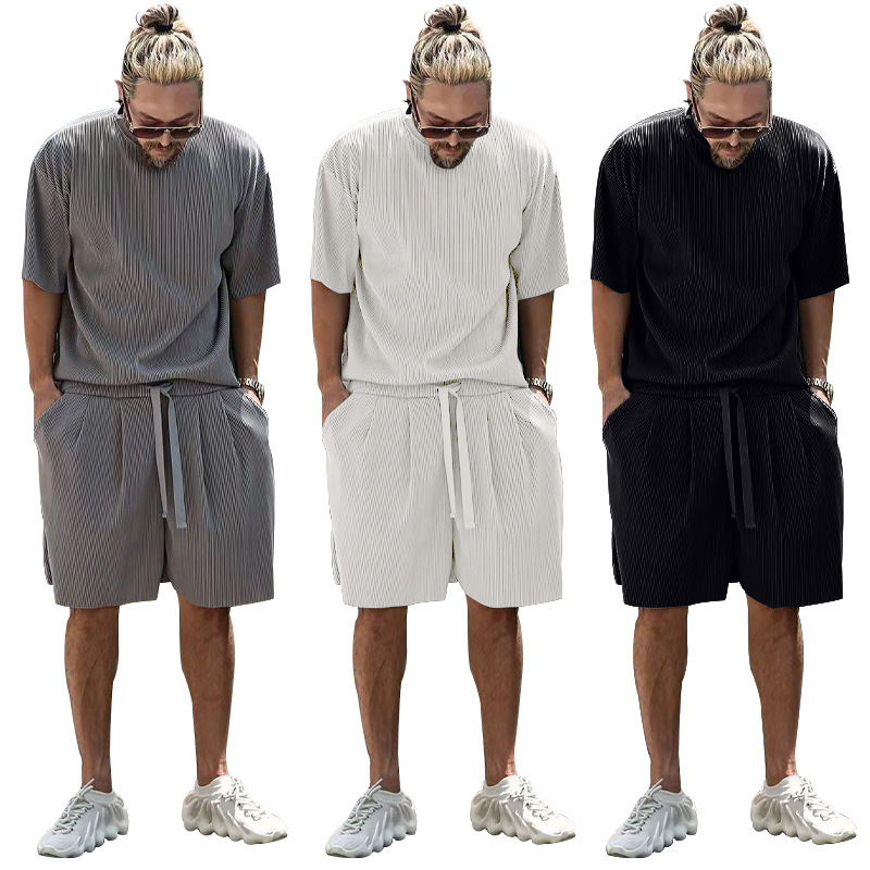 Herrenbekleidung Sommer Herren große Größe lockerer Anzug Kurzarm Shorts einfarbig Freizeitanzug Herren_voghion.com