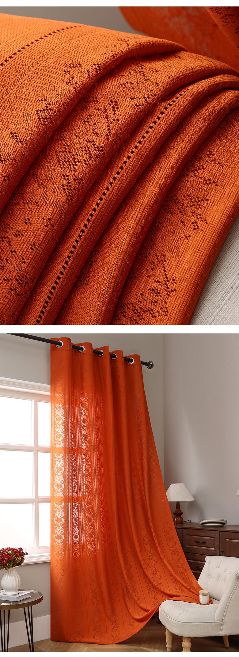 Vintage Lace Sheer Curtains – Semi-Sheer (40%-70% Light Filtering), Ready-Made For Living Room, Bedroom, Balcony_voghion.com