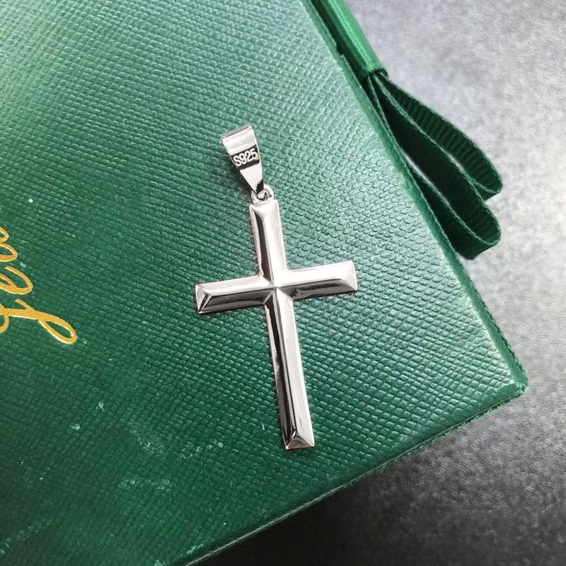 Collana con ciondolo a croce 3D S in argento sterling da uomo, stile coreano, leggera, di lusso, di alta gamma, minimalista_voghion.com