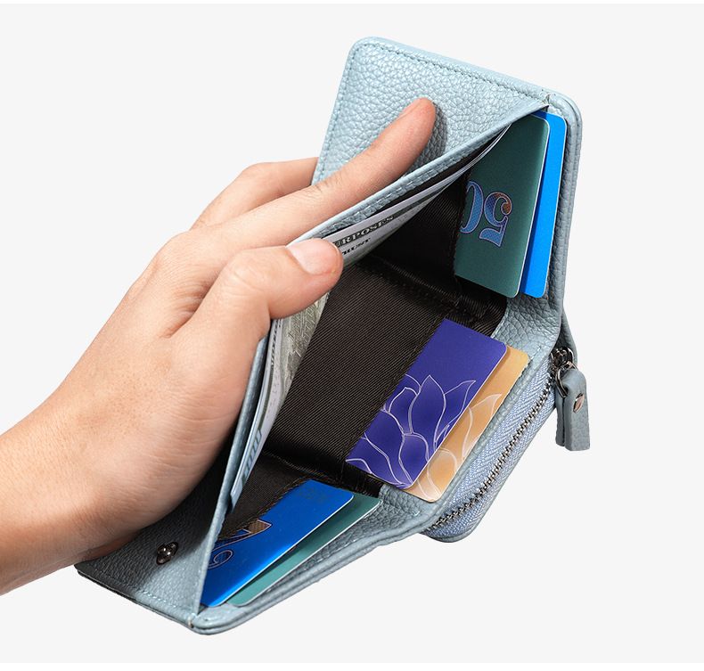 Tarjetero de PU para mujer, pequeño, de gran capacidad, con diseño de lichi, sencillo_voghion.com