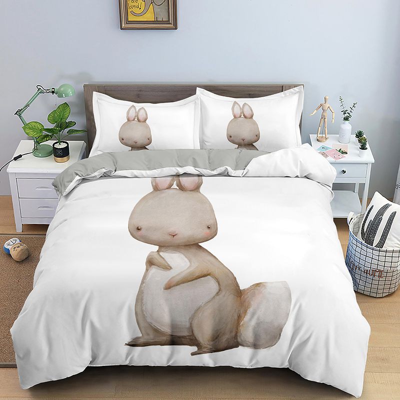 Set di tre pezzi di coniglio cartone animato Set trapunta per bambini con stampa digitale 3D, lenzuolo, personalizzazione delle forniture di biancheria da letto_voghion.com