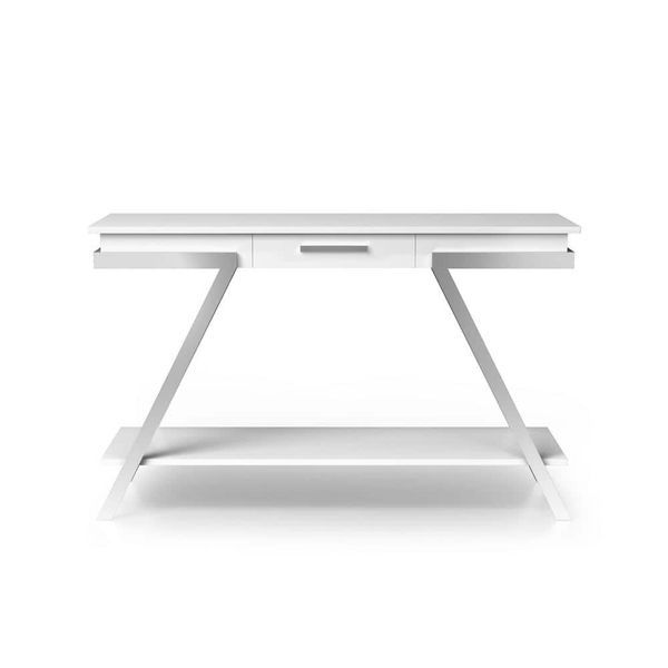 Contemporary Style White 1pc Sofa Table High Gloss Finish Chrome Frame Console Table Gorgeous Living Room Furniture_voghion.com