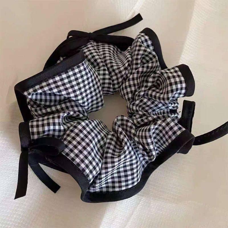 Fascia per capelli con fiocco in tessuto scozzese bianco e nero, per intestino crasso, dolce, elastica per capelli, accessori per capelli coreani, delicati e versatili_voghion.com