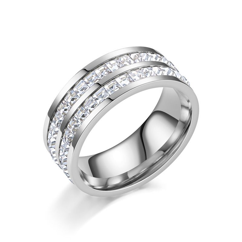 Flashing starry sky single and double row zircon titanium steel ring jewelry design light luxury couple diamond style does not fade_voghion.com