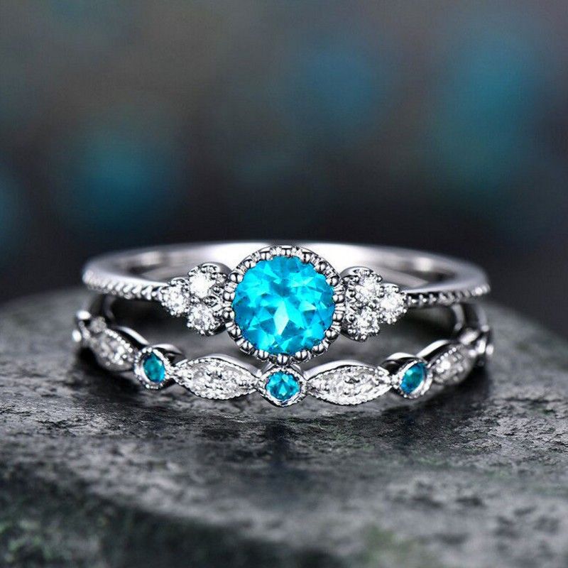 Neue Mode Zirkon frauen Ring Set Von Zwei Micro Gepflasterte Grün Edelstein Ringe Schmuck_voghion.com