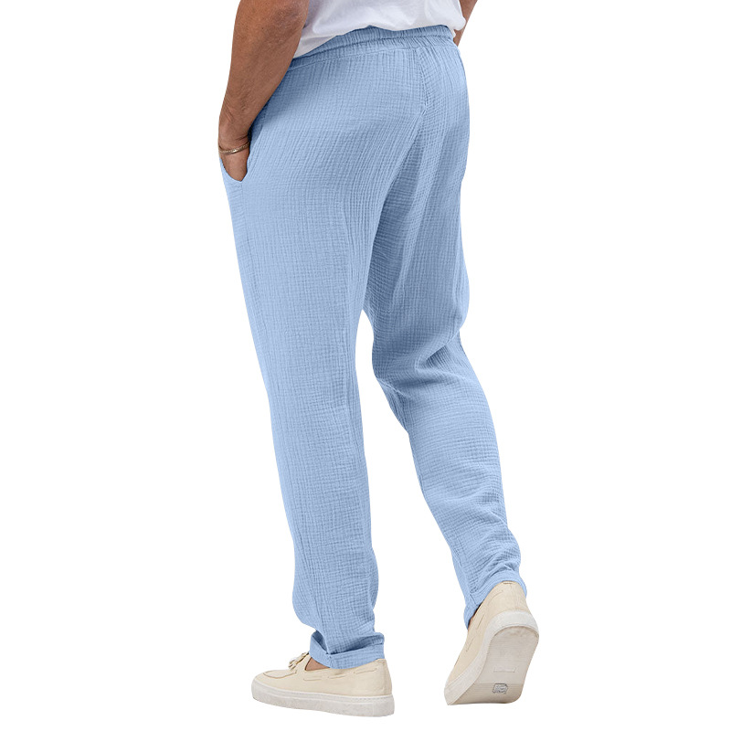 2023 Summer Breathable Solid Color Bubble Plus Size Loose Men's Casual Pants_voghion.com